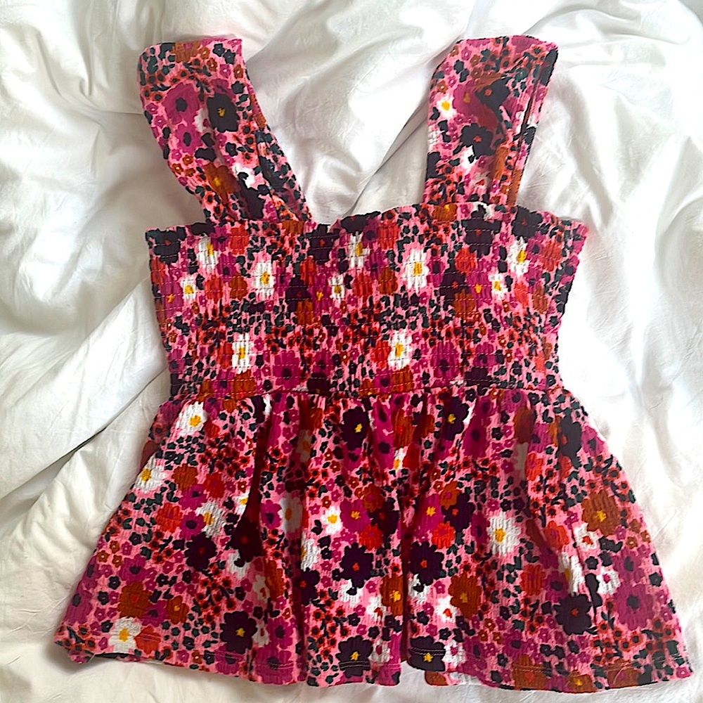 francesca’s claudette vibrant floral crinkle blouse